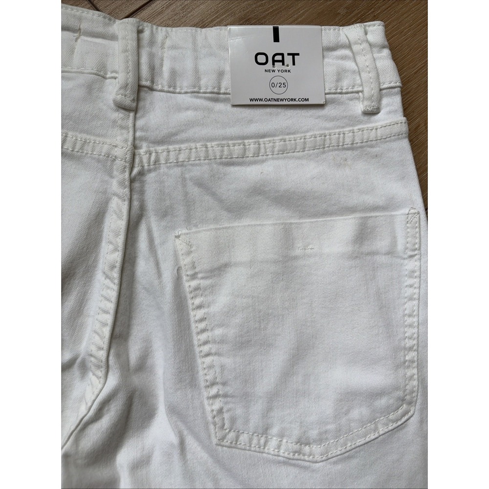Oat New York Women's High Rise Wide Leg Ankle Jeans Raw Hem White Size 0 Glam - Picture 11 of 11